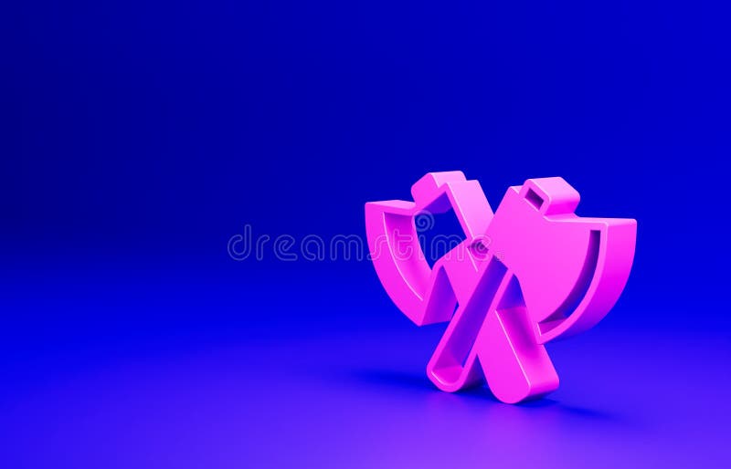 Pink Wooden axe icon isolated on blue background. Lumberjack axe. Minimalism concept. 3D render illustration.