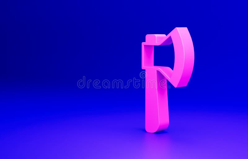 Pink Wooden axe icon isolated on blue background. Lumberjack axe. Minimalism concept. 3D render illustration.