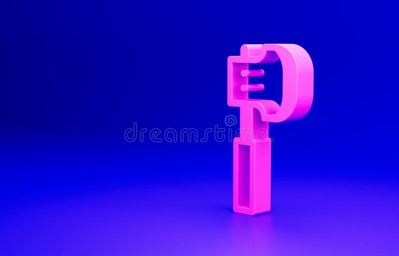 Pink Wooden axe icon isolated on blue background. Lumberjack axe. Minimalism concept. 3D render illustration.