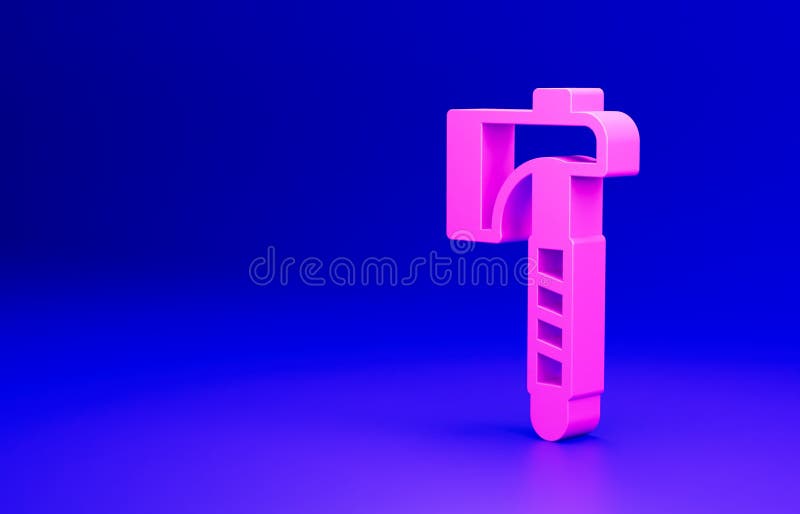 Pink Wooden axe icon isolated on blue background. Lumberjack axe. Minimalism concept. 3D render illustration.