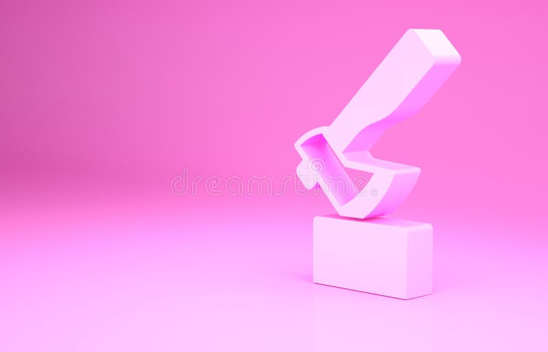 Pink Wooden axe icon isolated on pink background. Lumberjack axe. Minimalism concept. 3d illustration 3D render.