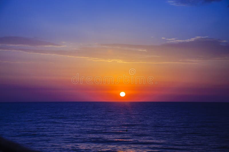 Pink yellow blue sunrise on the Mediterranean