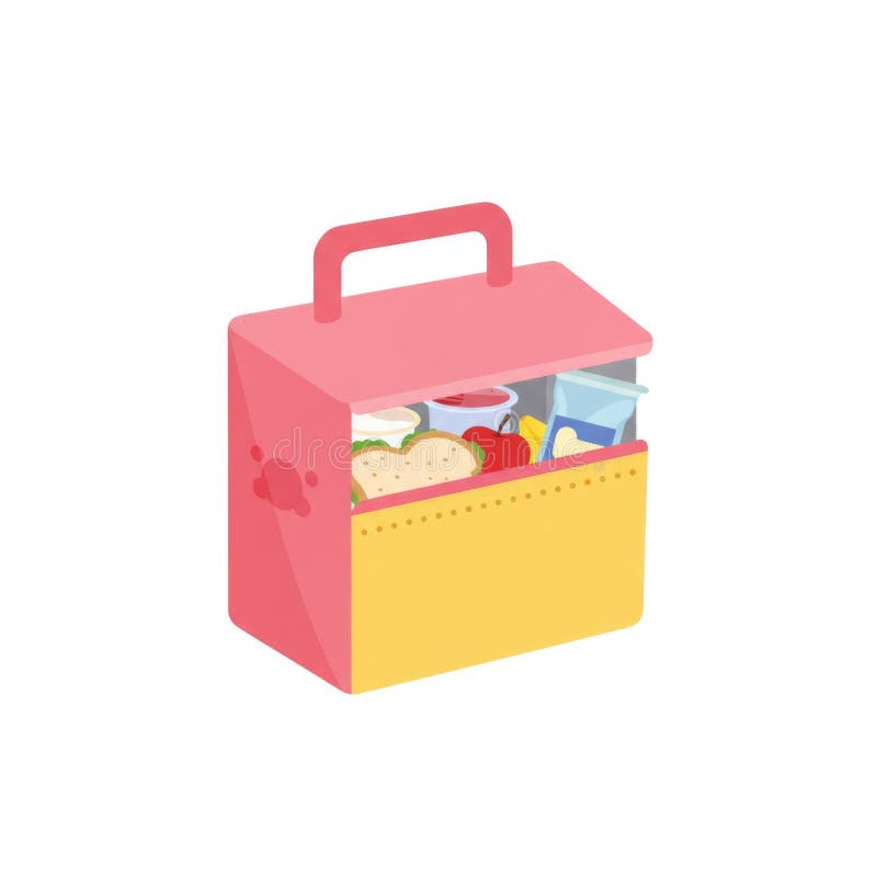 Pink And Yellow Lunchbox With Healthy Food vector illustration