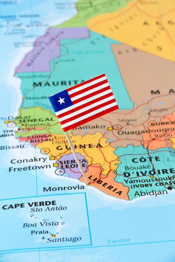 Pino Da Bandeira De Libéria Em Um Mapa Do Mundo Foto de Stock - Imagem de feriados, vizinho: 108439382