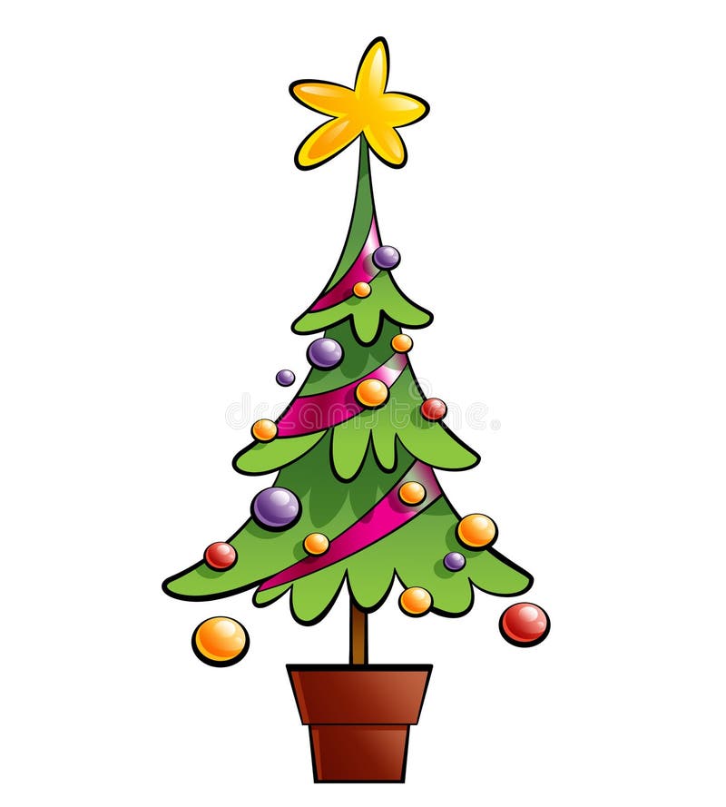 Pino variopinto di Natale decorato con gli ornamenti e un grande illustrazione vettoriale Pino variopinto di Natale decorato con gli ornamenti e un grande illustrazione vettoriale