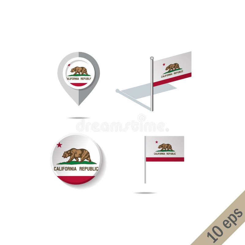 Pinos do mapa com a bandeira de CALIFÓRNIA - ilustração do vetor ilustração stock Pinos do mapa com a bandeira de CALIFÓRNIA - ilustração do vetor ilustração stock