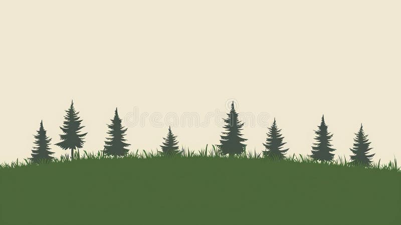 Pinos en una colina con césped verde. Pinos en una colina con hierba verde. ilustración. ai generativo
