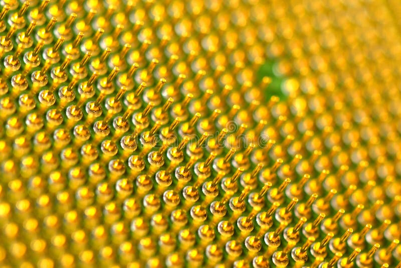 Pins of central processor unit. CPU close-up. Bottom side stock images