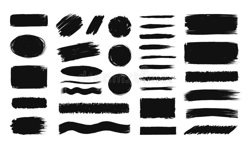Pinselstrich. Schwarze Splash-Form-Tinte. isolierte Pinselstriche. abstrakte Punkte und Linien. grobe Schmutz stock abbildung