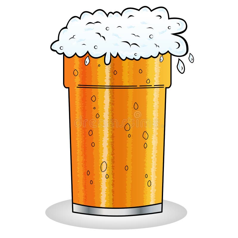 Pint of beer with froth hanging over edge of glass in cartoon style. Isolated on white. Pint of beer with froth hanging over edge of glass in cartoon style. Isolated on white.