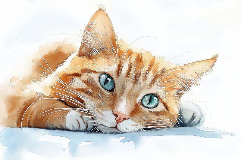 Pintado de color de agua para gatos de jengibre adorable ilustración del vector
