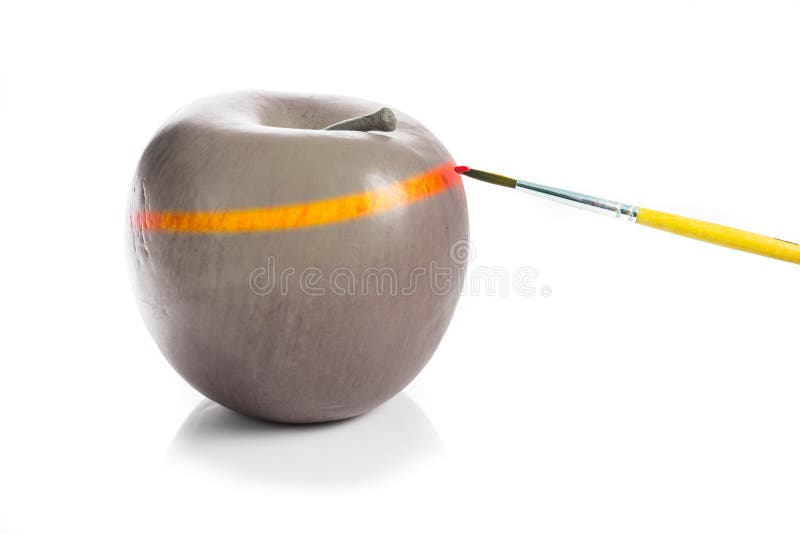 Pintando uma maçã vermelha fresca preto e branco imagem de stock