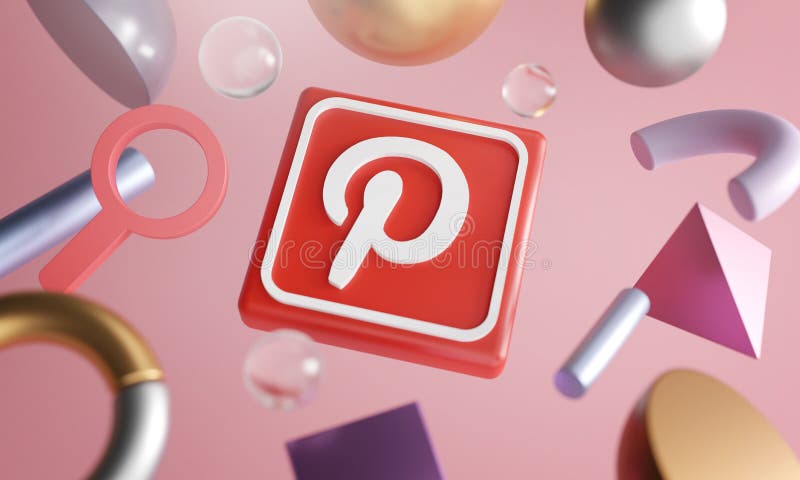 Pinterest Logo Around 3D Rendering Abstract Shape Background stock illustration