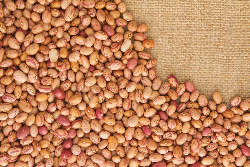 Pinto beans background on burlap - with copy space