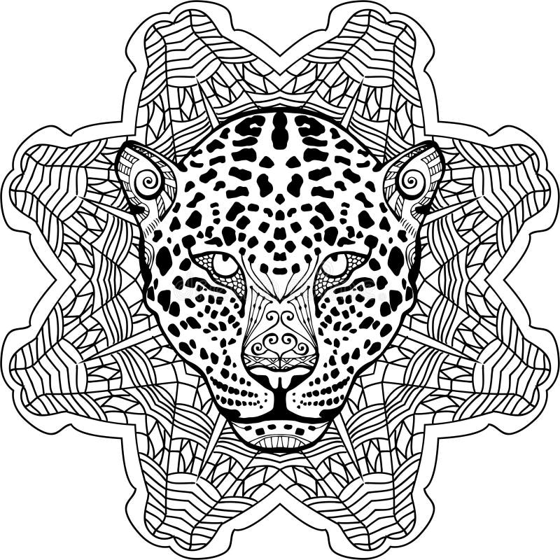 Pintou o leopardo nos testes padrões tribais da mandala do fundo Zendoodle ilustração royalty free Pintou o leopardo nos testes padrões tribais da mandala do fundo Zendoodle ilustração royalty free