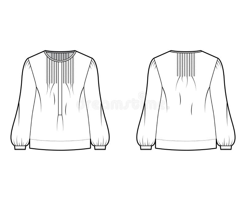 Pintucked Top Technical Fashion Illustration with Oversized Body ...