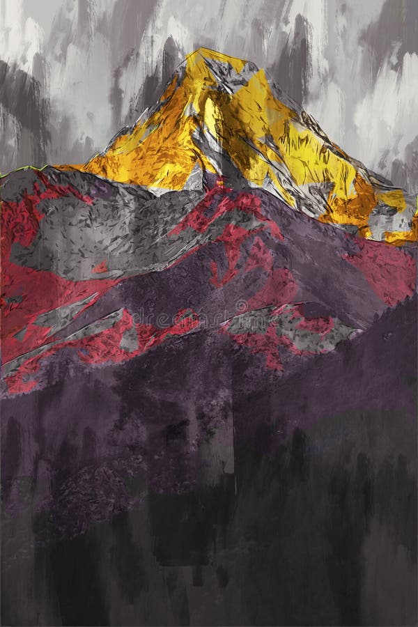 Pintura abstrata da montanha no tom quente, pintura de Digitas