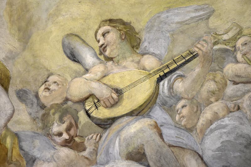 Pintura antigua dentro de una iglesia católica en el centro de Roma fotografía de archivo Pintura antigua dentro de una iglesia católica en el centro de Roma fotografía de archivo
