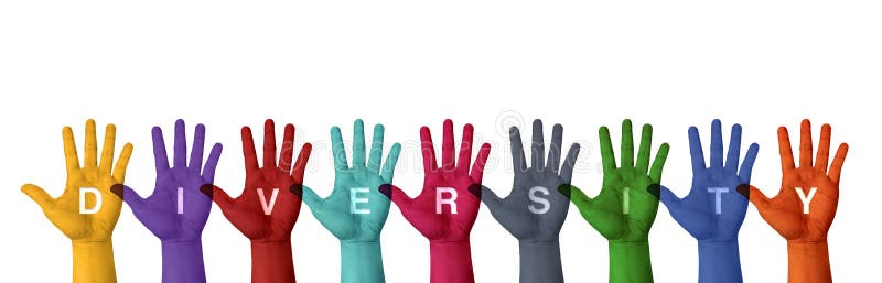 Raised hand paint with colorful color with diversity word isolated on white background ,Leave space for adding your content. Raised hand paint with colorful color with diversity word isolated on white background ,Leave space for adding your content.