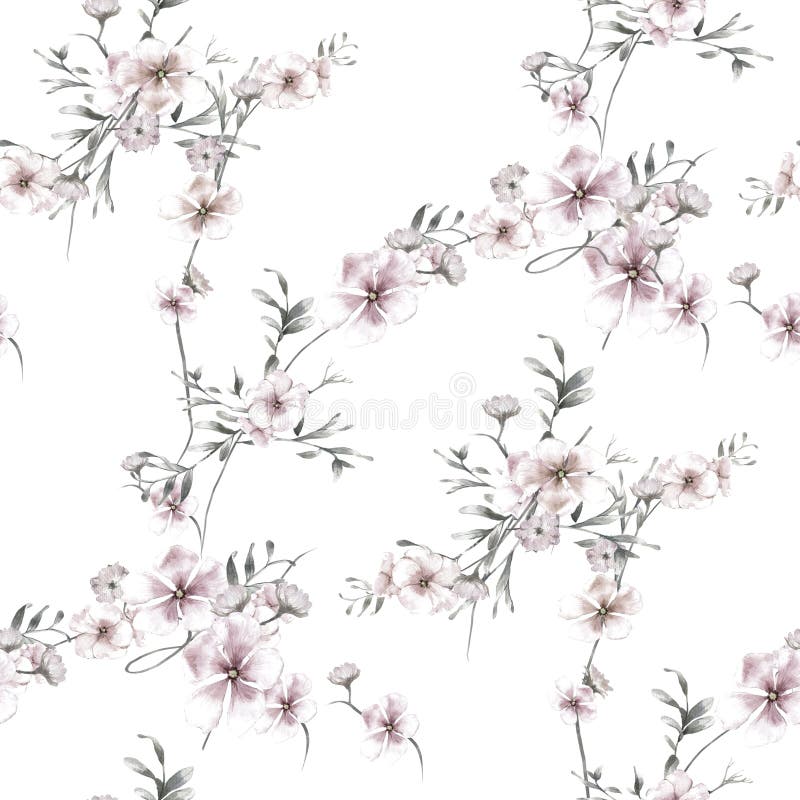 Pintura da aquarela da folha e das flores, teste padrão sem emenda no branco ilustração royalty free Pintura da aquarela da folha e das flores, teste padrão sem emenda no branco ilustração royalty free