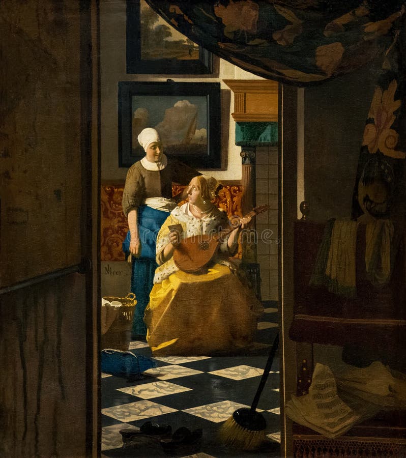 Mulher Vermeer Deitada Na Cama Antiga Da Copa Imagem de Stock - Imagem de  vestido, roupa: 164335627