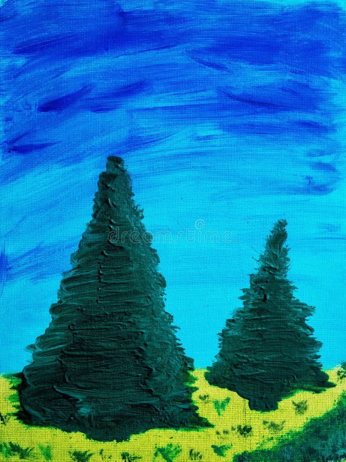 Pintura De Acrílico De Los árboles De Pino En La Naturaleza Stock de  ilustración - Ilustración de azul, artista: 60213845