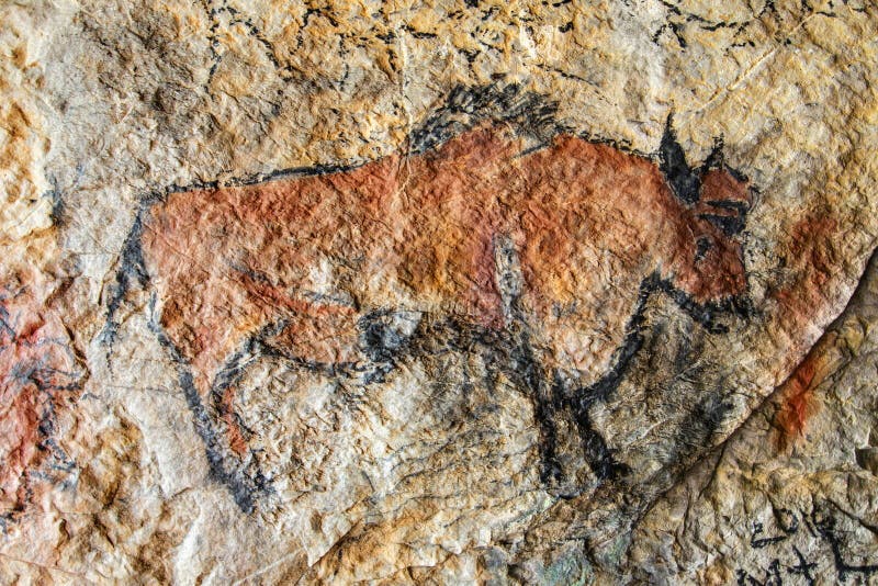 Pintura de caverna no estilo pré-histórico imagem de stock Pintura de caverna no estilo pré-histórico imagem de stock