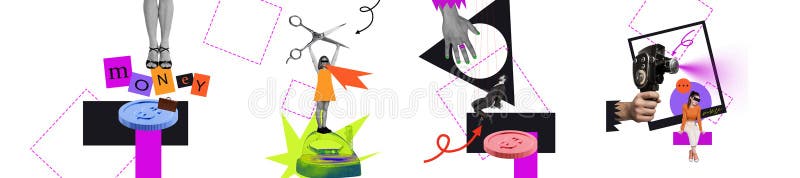 Pintura de collage creativa moderna con elementos abstractos diseños visuales dinámicos y colores vivos que muestran lo único fotos de archivo libres de regalías