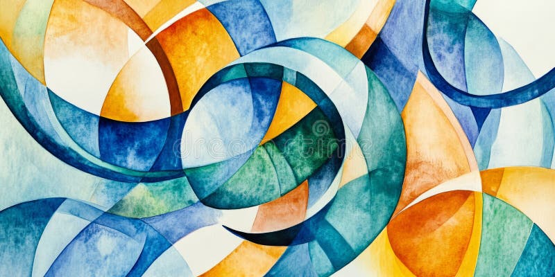 Pintura de color de agua vibrante abstracta con formas geométricas dinámicas y colores negrita stock de ilustración