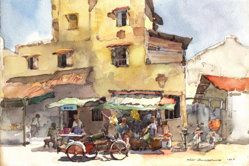 Pintura de la acuarela del paisaje de la ciudad libre illustration Pintura de la acuarela del paisaje de la ciudad libre illustration