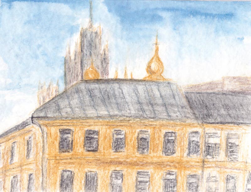 Pintura de la acuarela Paisaje urbano europeo tradicional Calle vieja de la ciudad con la iglesia Ejemplo dibujado mano del bosqu stock de ilustración Pintura de la acuarela Paisaje urbano europeo tradicional Calle vieja de la ciudad con la iglesia Ejemplo dibujado mano del bosqu stock de ilustración