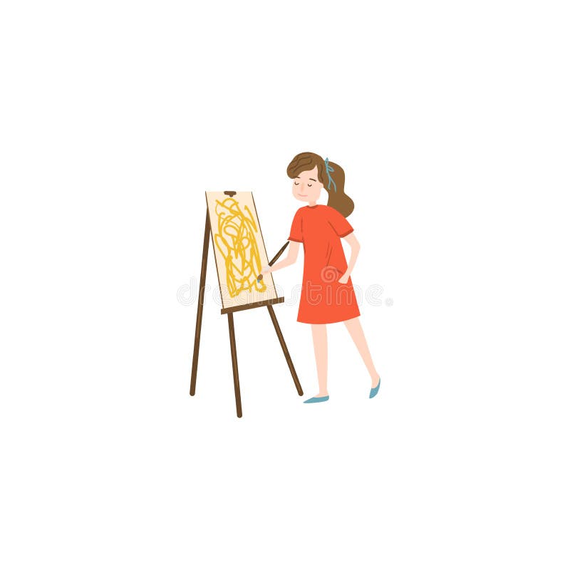 Pintora Pintura De Mulher Em Desenho De Vetor De Desenho De Tela Isolada.  Ilustração do Vetor - Ilustração de arte, recuo: 194988459