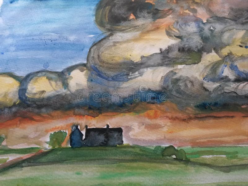 Pintura de uma paisagem durante a tempestade ilustração stock Pintura de uma paisagem durante a tempestade ilustração stock