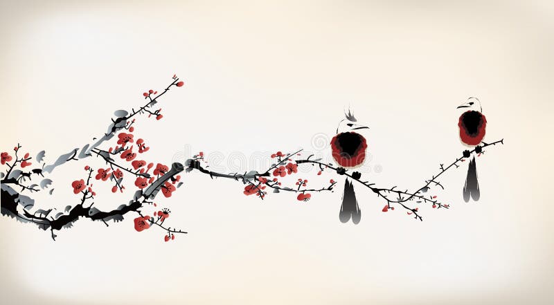 Bird painting chinese ink tree. Bird painting chinese ink tree