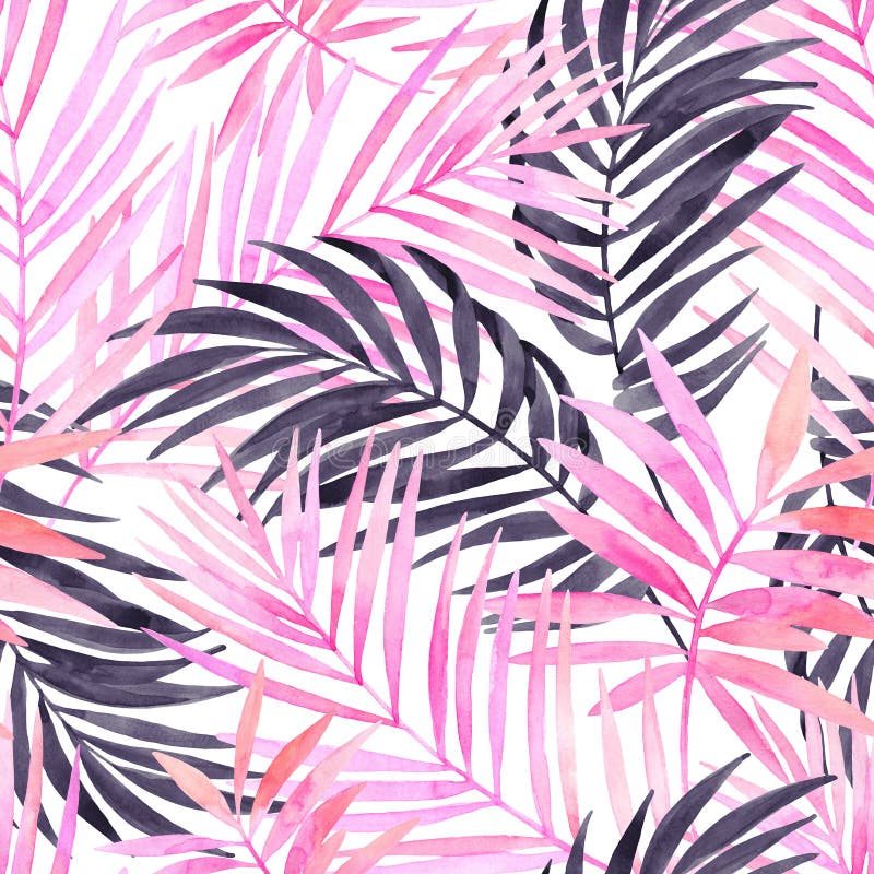 Pintura em folha de palmeira colorida e gráfica do rosa do Watercolour ilustração royalty free Pintura em folha de palmeira colorida e gráfica do rosa do Watercolour ilustração royalty free