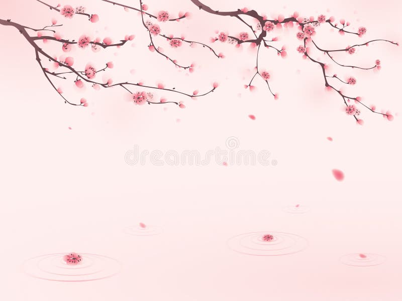 Pintura oriental del estilo, flor de cereza en resorte