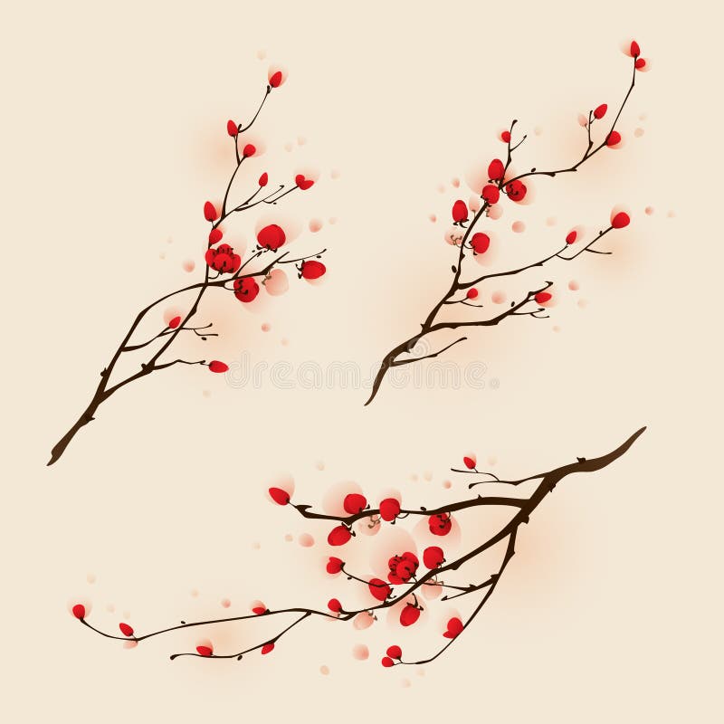 Pintura oriental del estilo, flor del ciruelo en primavera libre illustration Pintura oriental del estilo, flor del ciruelo en primavera libre illustration