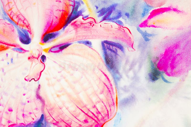 Pintura original púrpura, color rosado de la acuarela de la flor de la orquídea ilustración del vector Pintura original púrpura, color rosado de la acuarela de la flor de la orquídea ilustración del vector