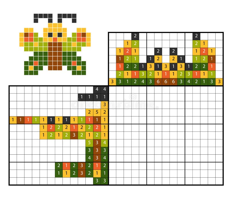 Puzzle de pintar por números (nonogram), jogo educacional para crianças,  sereia