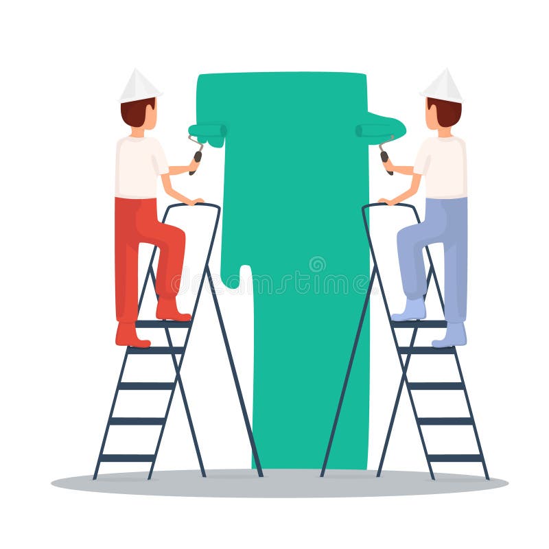 Pintura, pintor artesão Construtor, reparos, no capacete amarelo que trabalha com ferramentas Ilustração lisa do projeto ilustração do vetor Pintura, pintor artesão Construtor, reparos, no capacete amarelo que trabalha com ferramentas Ilustração lisa do projeto ilustração do vetor