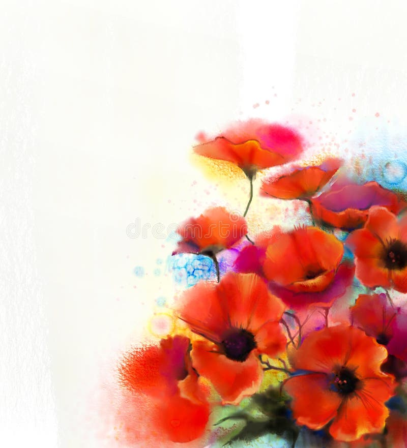Pintura roja de la flor de la amapola de la acuarela Flores de las amapolas de la pintura de la mano ilustración del vector Pintura roja de la flor de la amapola de la acuarela Flores de las amapolas de la pintura de la mano ilustración del vector