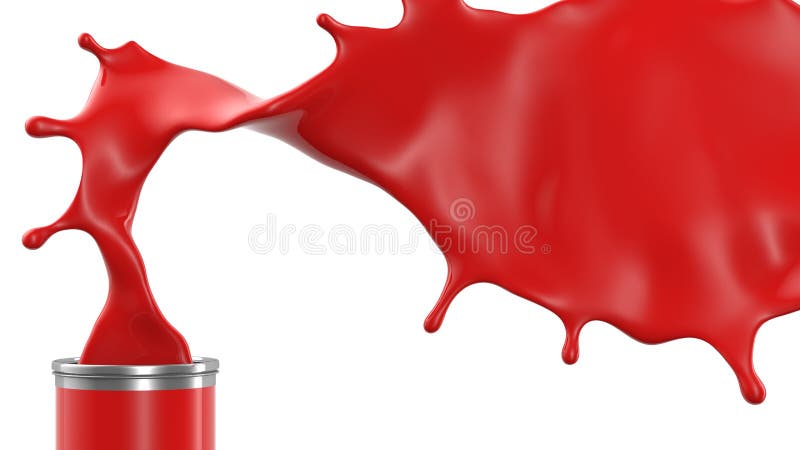 A pintura vermelha derrama para fora e latas ilustra??o de 3 d ilustração stock A pintura vermelha derrama para fora e latas ilustra??o de 3 d ilustração stock