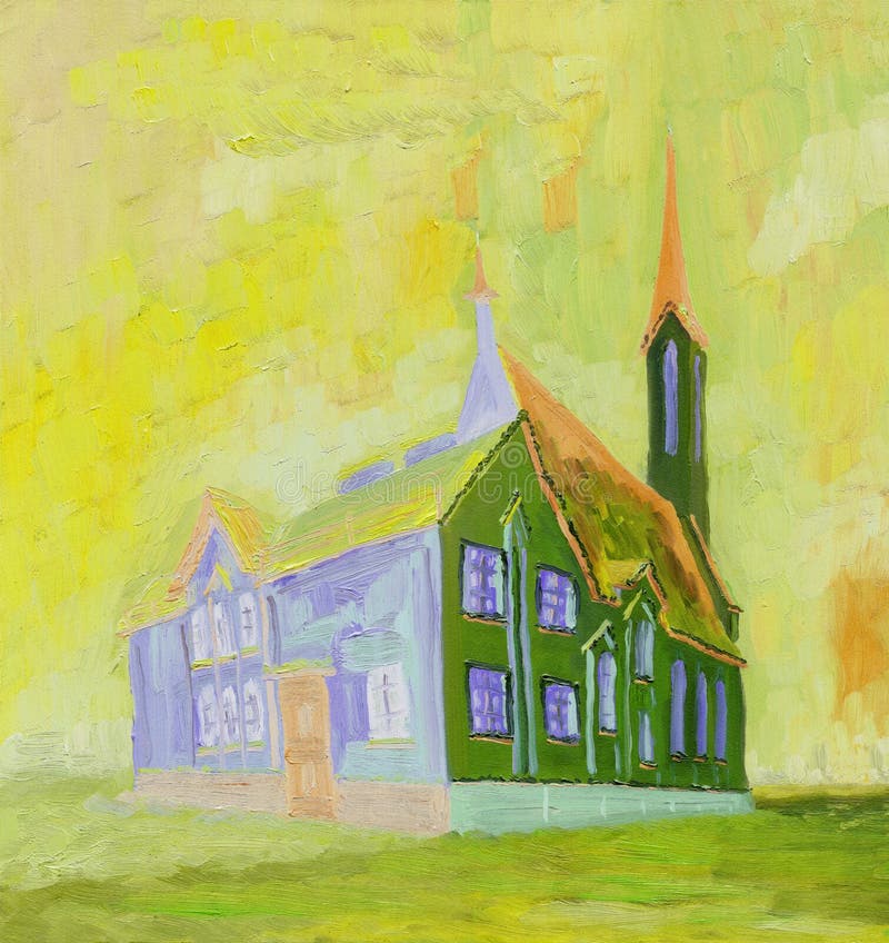 Pintura a óleo Catedral bonita em um dia ensolarado ilustração stock Pintura a óleo Catedral bonita em um dia ensolarado ilustração stock
