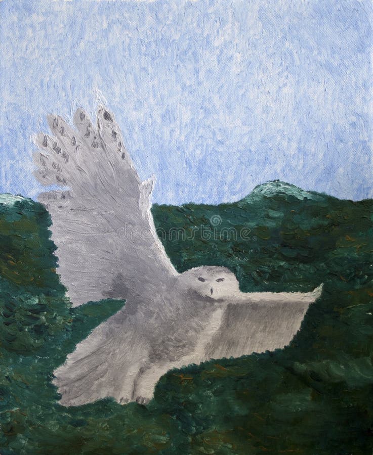 Pintura a óleo de uma coruja do vôo ilustração stock Pintura a óleo de uma coruja do vôo ilustração stock