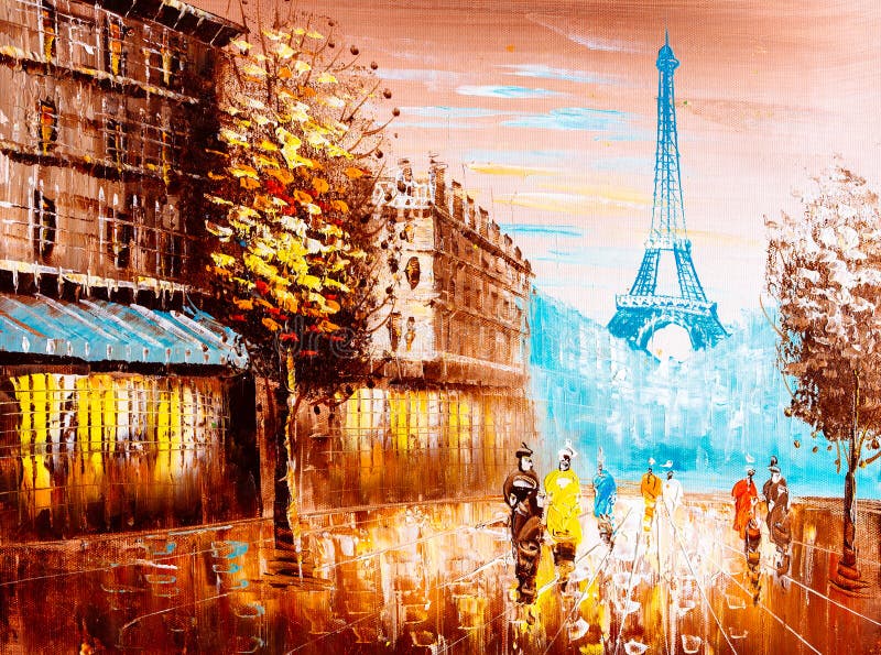 Pintura a óleo - Vista de Rua de Paris ilustração stock