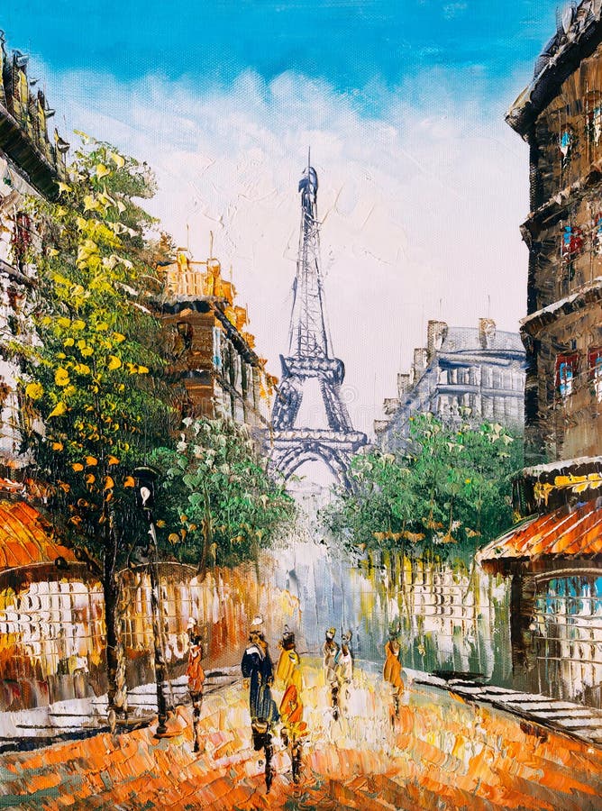 Pintura a óleo - Vista de Rua de Paris ilustração stock