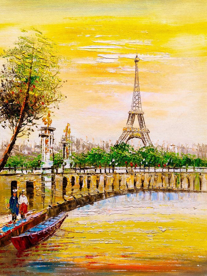 Pintura a óleo - Vista de Rua de Paris ilustração stock