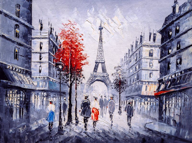 Pintura a óleo - Vista da rua de Paris ilustração do vetor