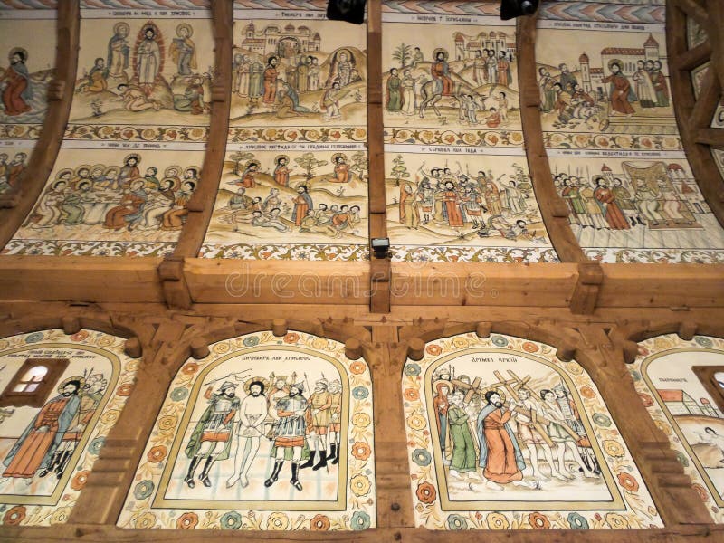 Pinturas interiores en la iglesia de madera de Botiza imagen de archivo libre de regalías Pinturas interiores en la iglesia de madera de Botiza imagen de archivo libre de regalías