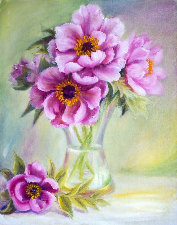 Pioen in vaas, olieverfschilderij royalty-vrije illustratie Pioen in vaas, olieverfschilderij royalty-vrije illustratie
